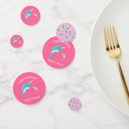 Narwhal Baby Shower Pink Girl Whale Confetti