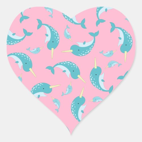 Narwhal Baby Shower Pink Girl Whale Heart Sticker