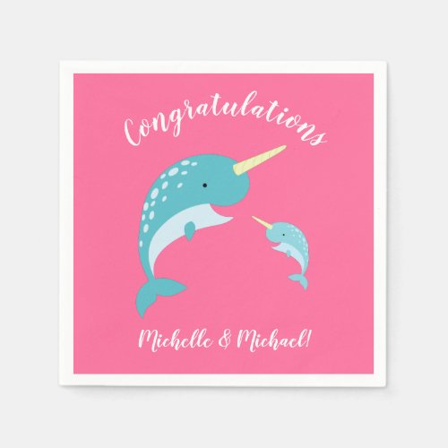 Narwhal Baby Shower Pink Girl Whale Napkins