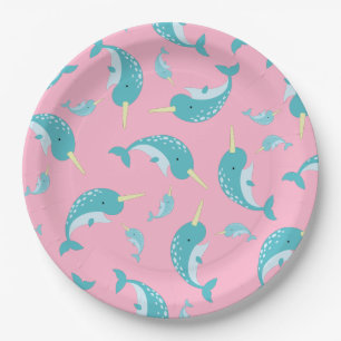 Narwhal Baby Shower Pink Girl Whale Paper Plates