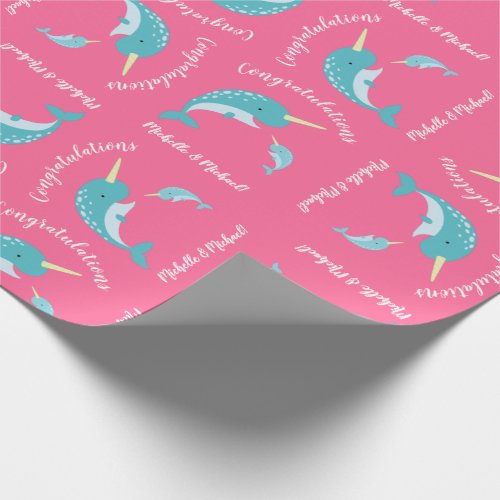 Narwhal Baby Shower Pink Girl Whale Wrapping Paper