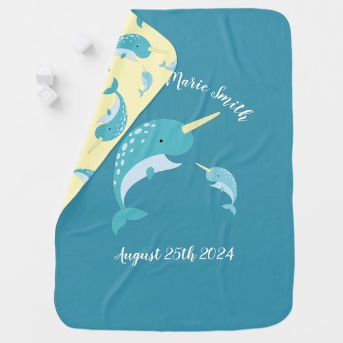 Narwhal Baby Shower Yellow Gender Neutral Whale