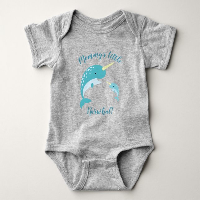 Narwhal Baby Shower Yellow Gender Neutral Whale Baby Bodysuit (Front)