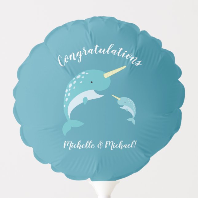 Narwhal Baby Shower Yellow Gender Neutral Whale Balloon (Front)