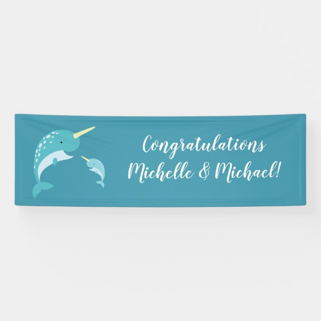 Narwhal Baby Shower Yellow Gender Neutral Whale Banner (Horizontal)