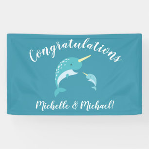 Narwhal Baby Shower Yellow Gender Neutral Whale Banner