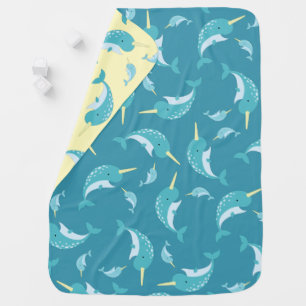 Narwhal Baby Shower Yellow Gender Neutral Whale Blanket