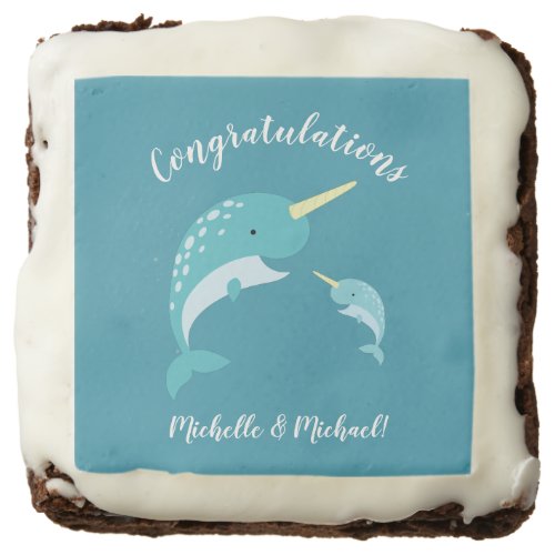 Narwhal Baby Shower Yellow Gender Neutral Whale Brownie