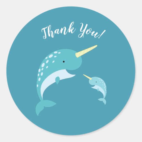 Narwhal Baby Shower Yellow Gender Neutral Whale Classic Round Sticker