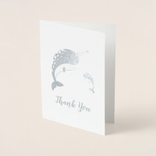 Narwhal Baby Shower Yellow Gender Neutral Whale Foil Card