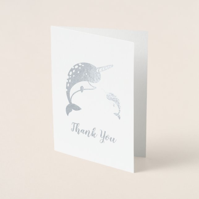 Narwhal Baby Shower Yellow Gender Neutral Whale Foil Card (Front)