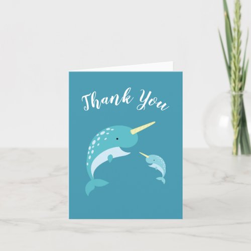 Narwhal Baby Shower Yellow Gender Neutral Whale Thank You Card