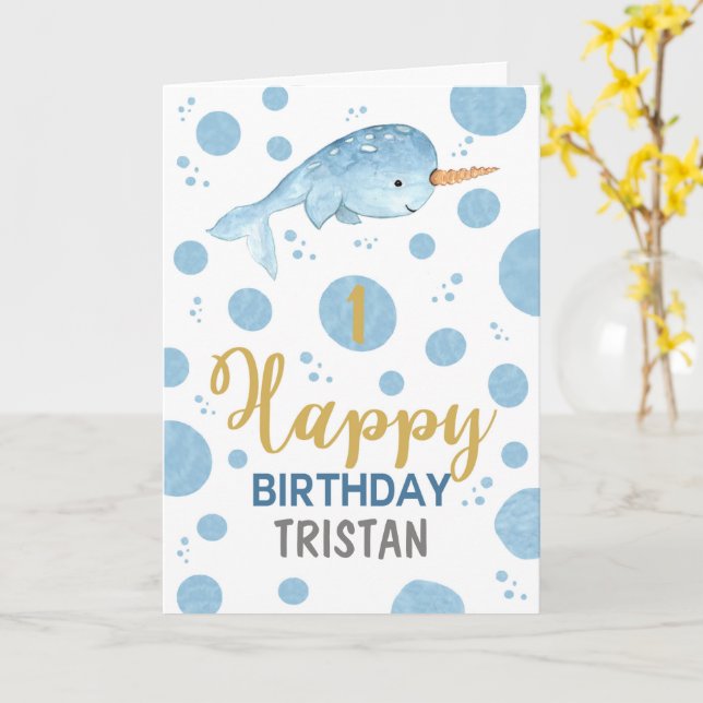 Narwhal Birthday Card (Yellow Flower)