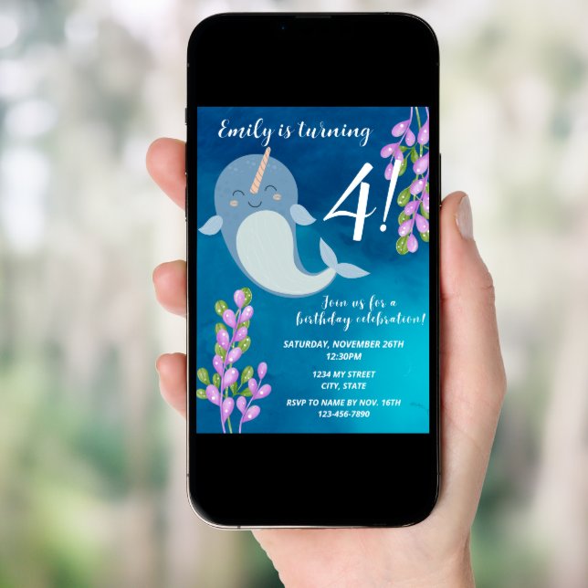 Narwhal Birthday Invitation (Front Digital)
