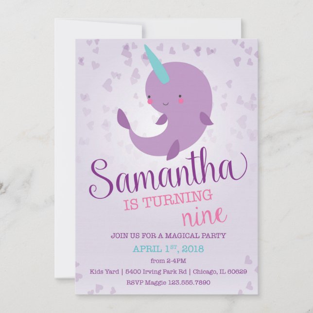 Narwhal Birthday Invitation (Front)