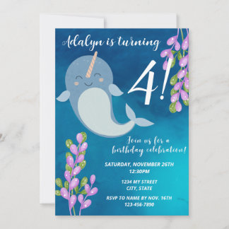 Narwhal Birthday Invitation