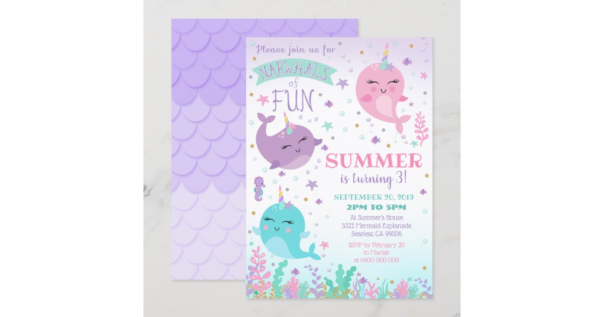 Narwhal Birthday Invitation | Zazzle