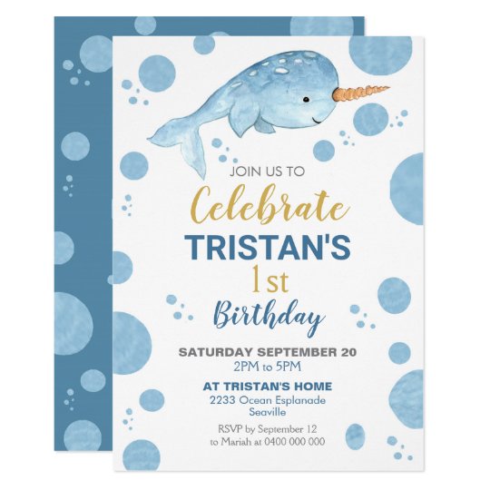Narwhal Birthday Invitation Boy 1st Birthday | Zazzle.com