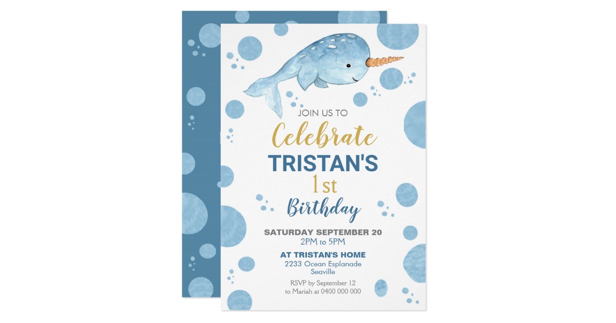 Narwhal Birthday Invitation Boy 1st Birthday | Zazzle.com