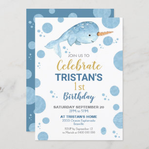 Narwhal Birthday Invitation Boy 1st Birthday