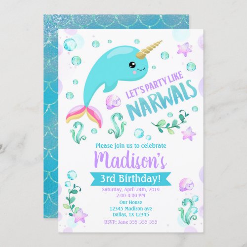 Narwhal Birthday Invitation Magical Party