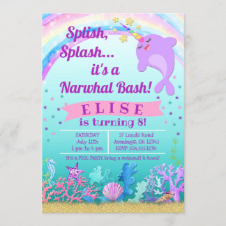 Narwhal Birthday Invitation, Narwhal Pool Party Invitation