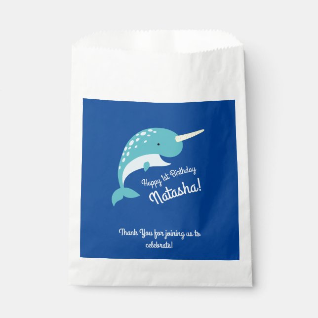 Narwhal Birthday Party Favor Bag (Front)