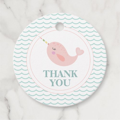 Narwhal birthday party favor tags pastel pink