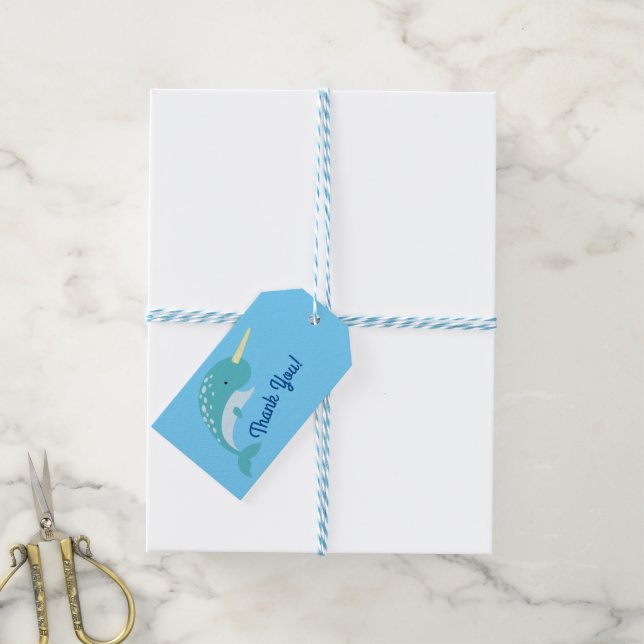 Narwhal Birthday Party Gift Tags (With Twine)