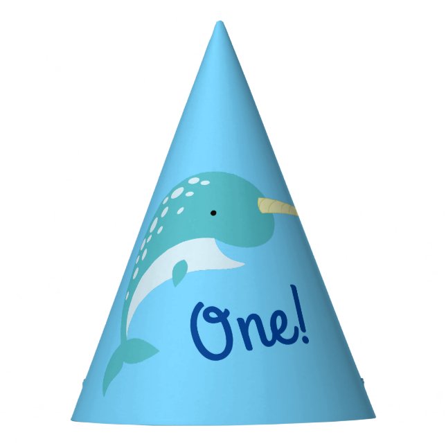 Narwhal Birthday Party Hat (Front)