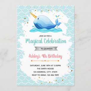 Narwhal birthday party invitation