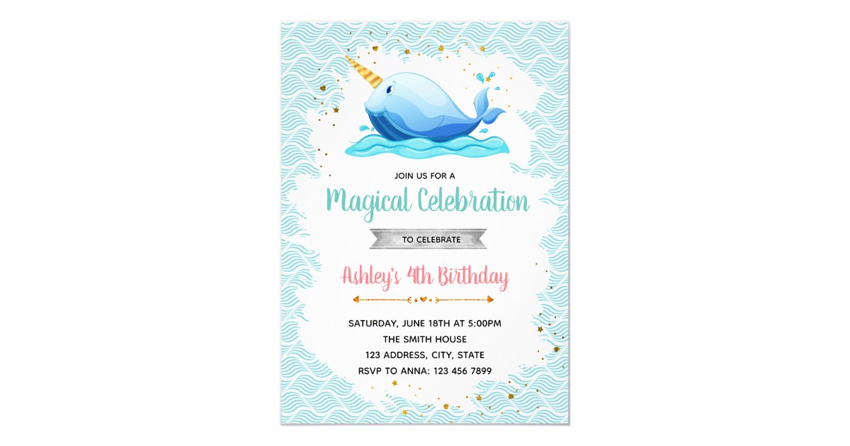 Narwhal birthday party invitation | Zazzle.com