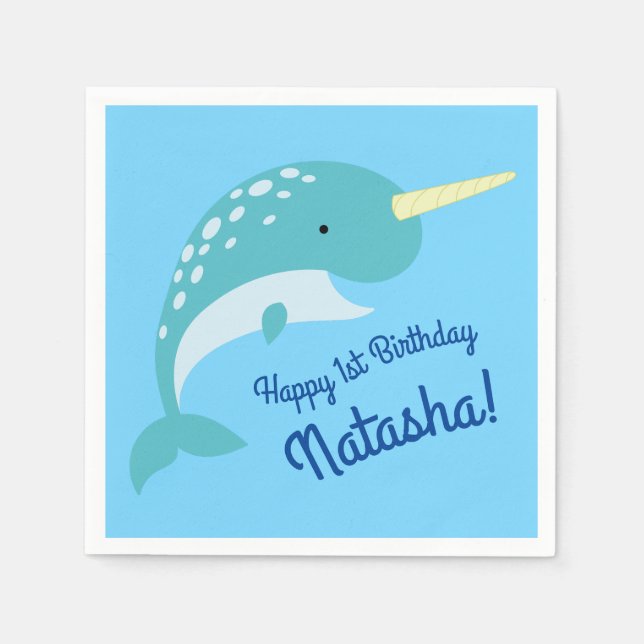 Narwhal Birthday Party Napkins (Front)
