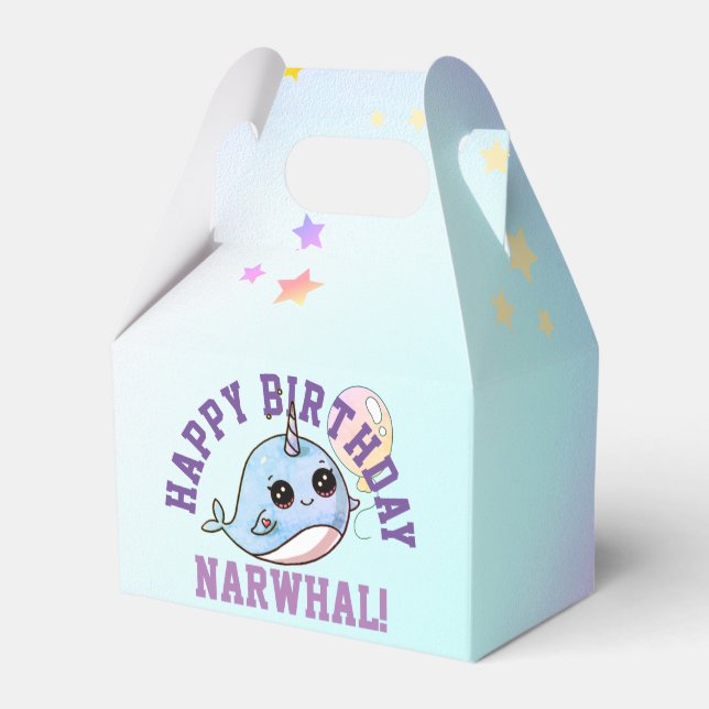 Narwhal Birthday Personalized with balloon Favor Boxes (Back Side)