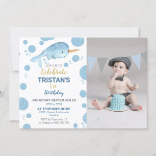 Narwhal Birthday Photo Invitation Boy