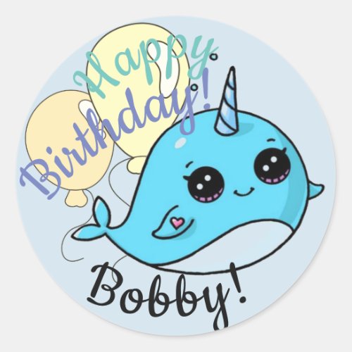 Narwhal Birthday Stickers Personalized