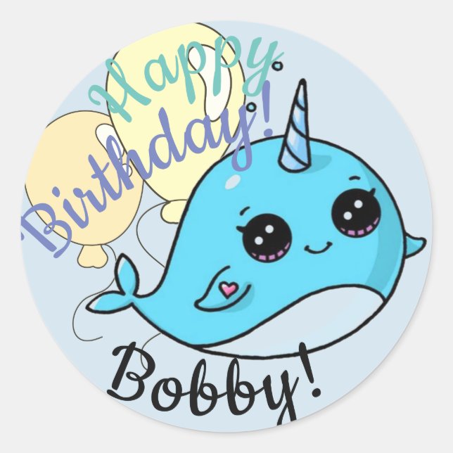 Narwhal Birthday Stickers Personalized (Front)