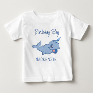 Narwhal Blue Adorable Baby Kawaii First Birthday Baby T-Shirt