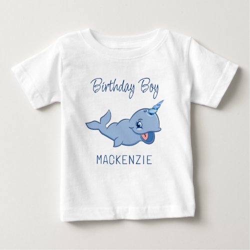 Narwhal Blue  Adorable Baby Kawaii First Birthday Baby T_Shirt