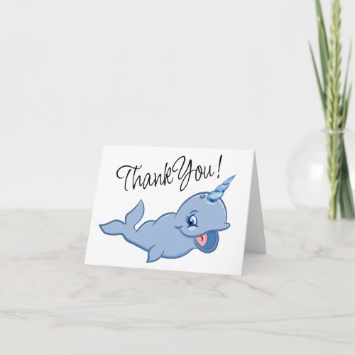 Narwhal Blue  Adorable Baby Kawaii Ocean Animal Thank You Card
