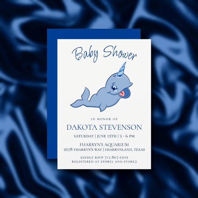 Narwhal Blue | Adorable Kawaii Baby Boy Shower Invitation (Creator Uploaded)