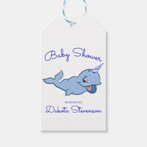Narwhal Blue  Adorable Kawaii Ocean Shower Custom Gift Tags