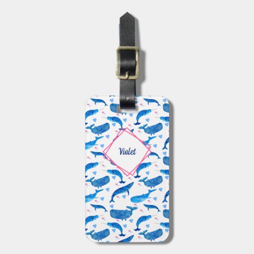 Narwhal Blue Whale  Heart Pattern Personalized Luggage Tag