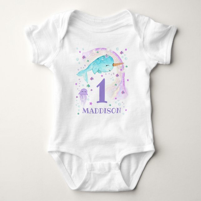 Narwhal Bodysuit Personalized Girl Narwhal Bodysui (Front)
