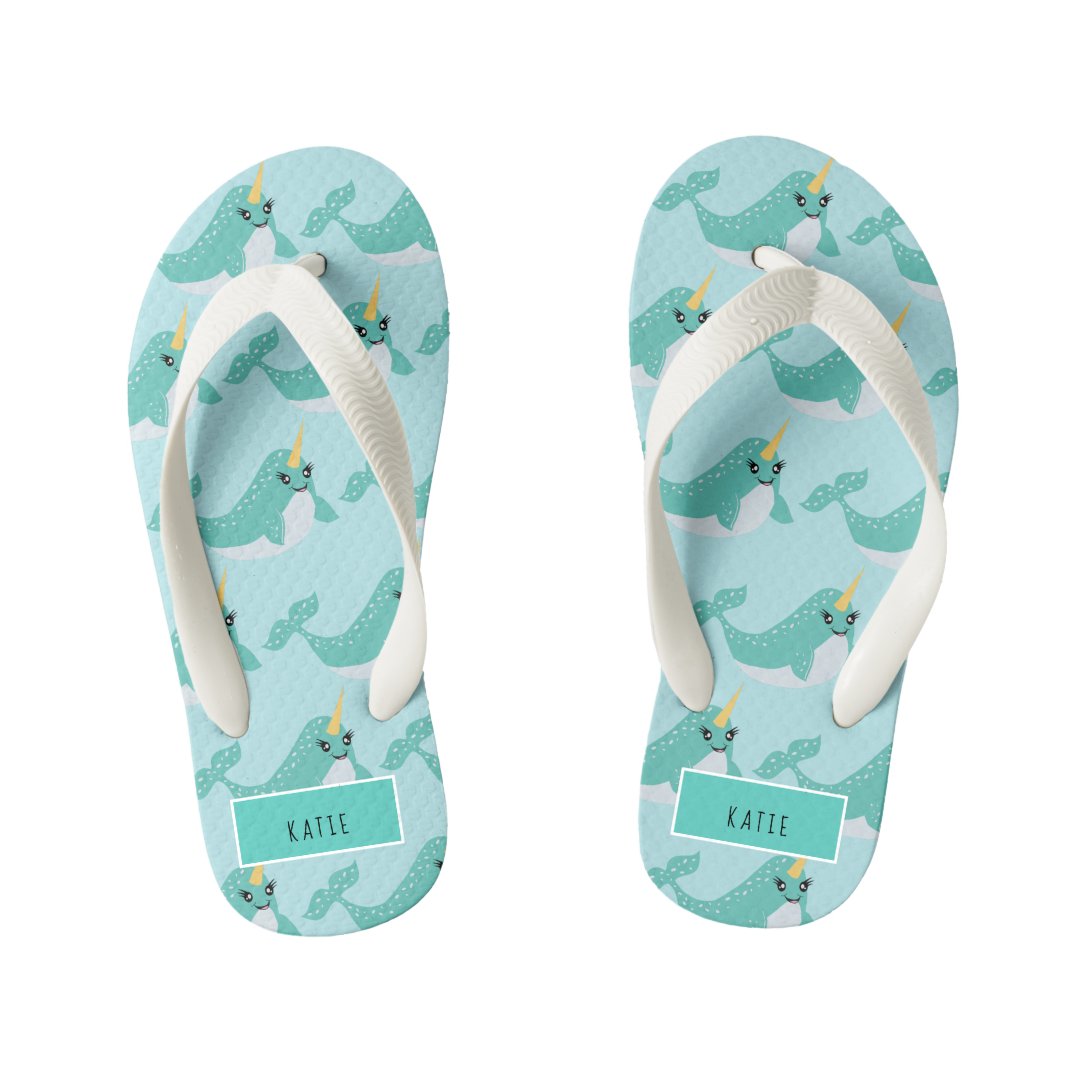 Narwhal Cute Arctic Whale Kid's Flip Flops | Zazzle