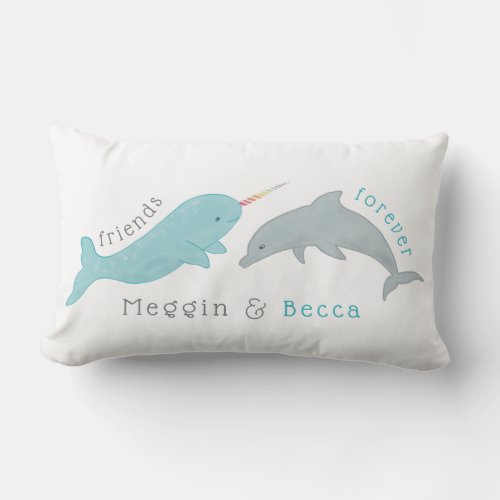 Narwhal Dolphin Friends Forever Pillow