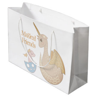 Narwhal, Dragon Pastel Baby Blue Personalized Large Gift Bag