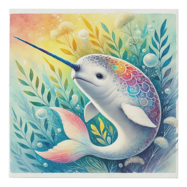 Narwhal Essence 071124AREF120 - Watercolor Faux Canvas Print (Front)