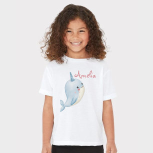 Narwhal Girl Birthday Add Name Personalized White T-Shirt