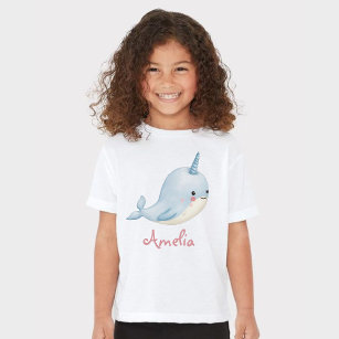 Narwhal Girl Birthday Add Name Personalized White T-Shirt